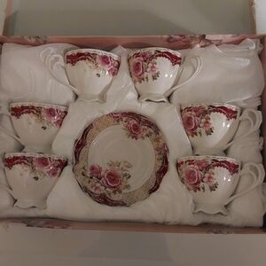 Floral Ceramic Tea Cup Set - Red and White